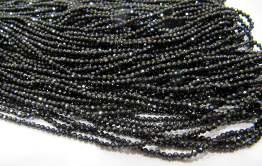 Natural Black Spinel Round Faceted Beads 2mm Strand 13 Inches Long