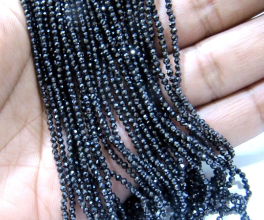 Natural Black Spinel Round Faceted Beads 2mm Strand 13 Inches Long