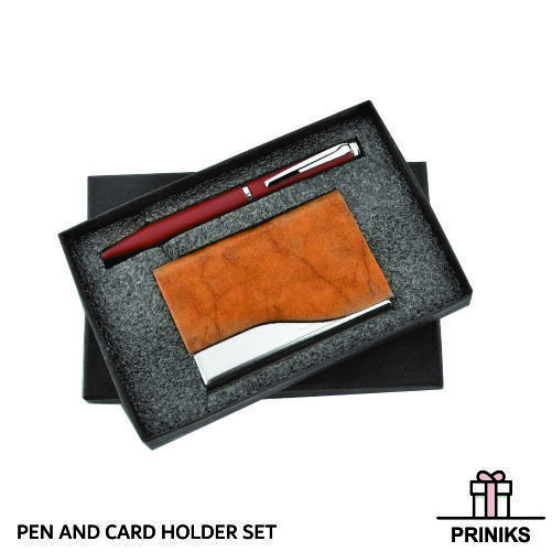 Pen & Card Holder Sets - Rigid Box Pack, Standard Shape, Brown Color | Customizable With Logo Printing For Corporate And Promotional Use