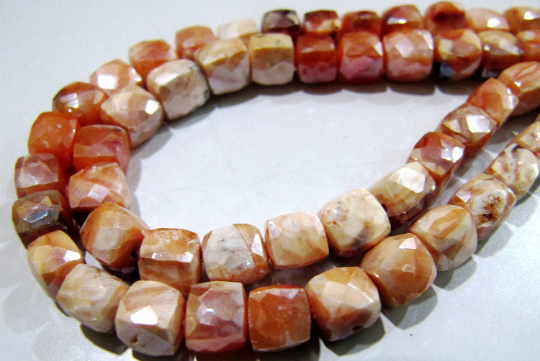 Natural Carnelian Beads / 6-7mm Faceted 3d Cube Shape Strand 8 Inch Long