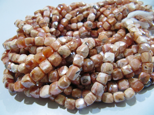 Natural Carnelian Beads / 6-7mm Faceted 3d Cube Shape Strand 8 Inch Long