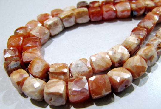 Natural Carnelian Beads / 6-7mm Faceted 3d Cube Shape Strand 8 Inch Long