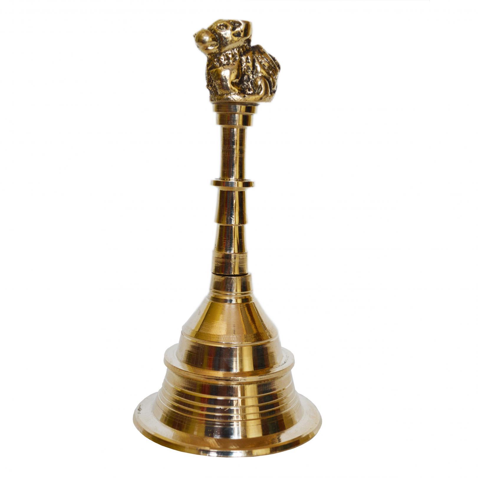 Aakrati Hand Bell Nandi Figure On The Top Decorative Showpiece - 10 Cm (Brass, Yellow) - Color: Yellow