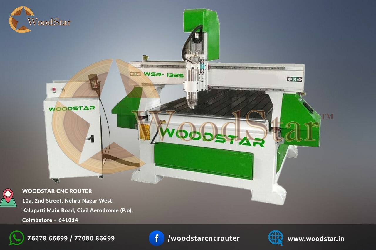 Woodstar Cnc Router Wsr-1325 - Heavy Welded Tube Structure, 1500x2500x300 Mm | 24000 Rpm Hqd Spindle, 25000 Mm/min Rapid Speed, 15000 Mm/min Working Speed, Artcam & V-carve Aspire Software