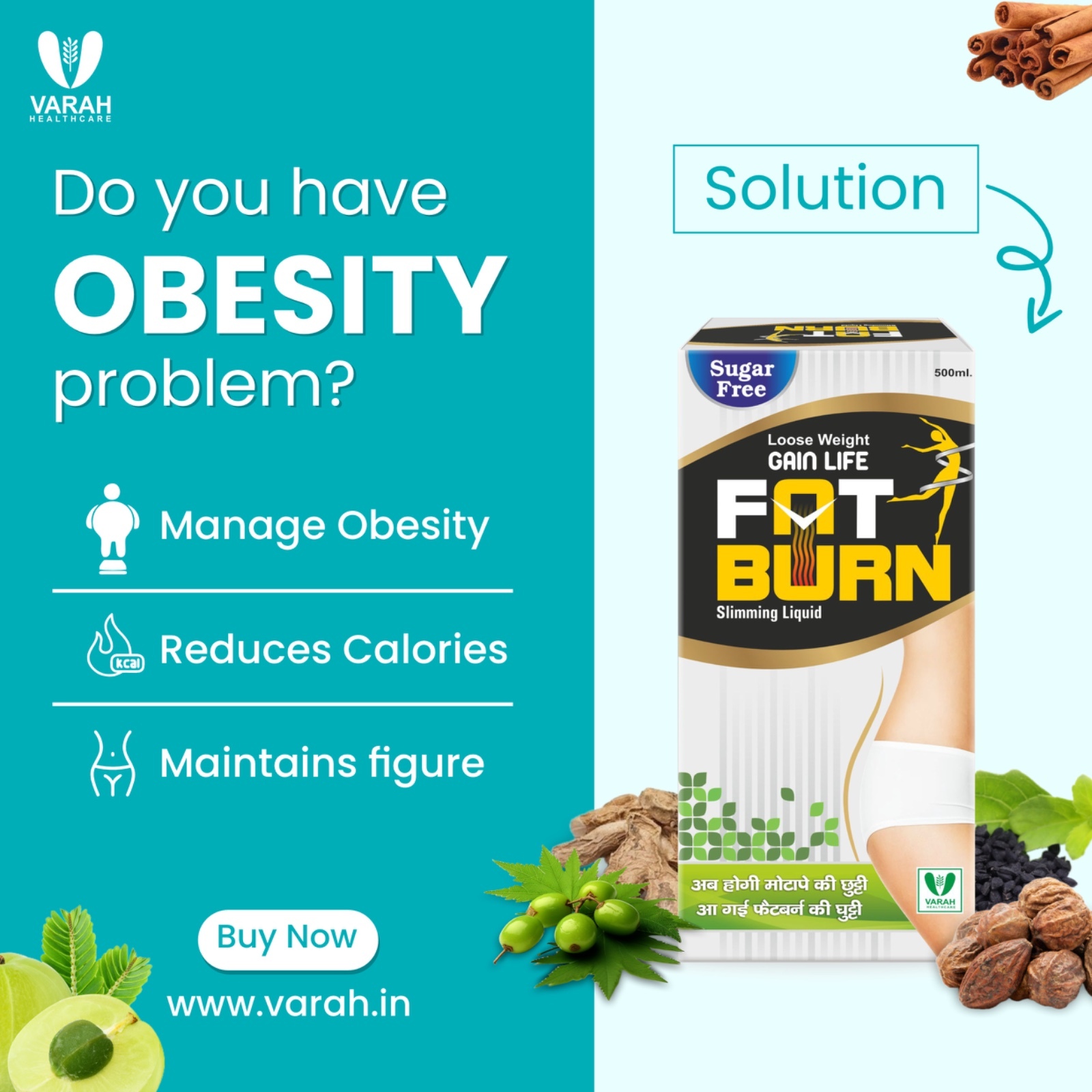 Fatburn Liquid - Herbal Slimming Solution, 1.6l Brownish Liquid | Thermogenic Effects, Age 18+