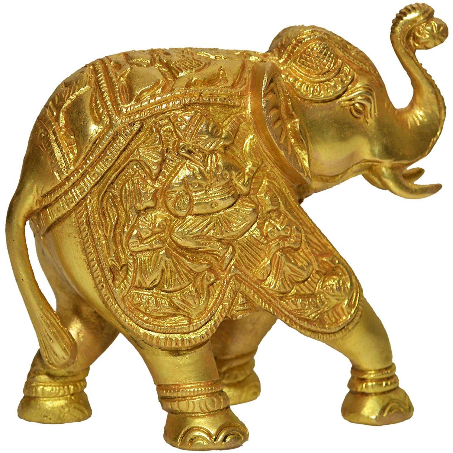 Aakrati Elephant Trunk Up Sculpture Made In Brass Metal - Table Decor Showpiece For Gift