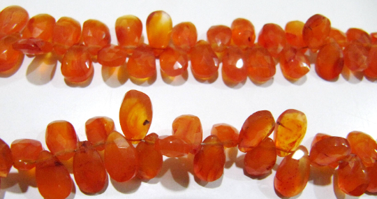 Natural Carnelian Pear Shape Faceted 7x10mm Beads Strand 8 Inches Long