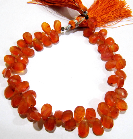 Natural Carnelian Pear Shape Faceted 7x10mm Beads Strand 8 Inches Long