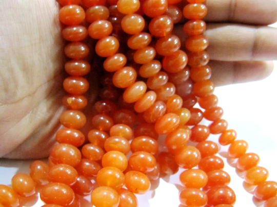 Natural Carnelian Rondelle Plain 8 To12 Mm Beads Strand 8 Inches Long