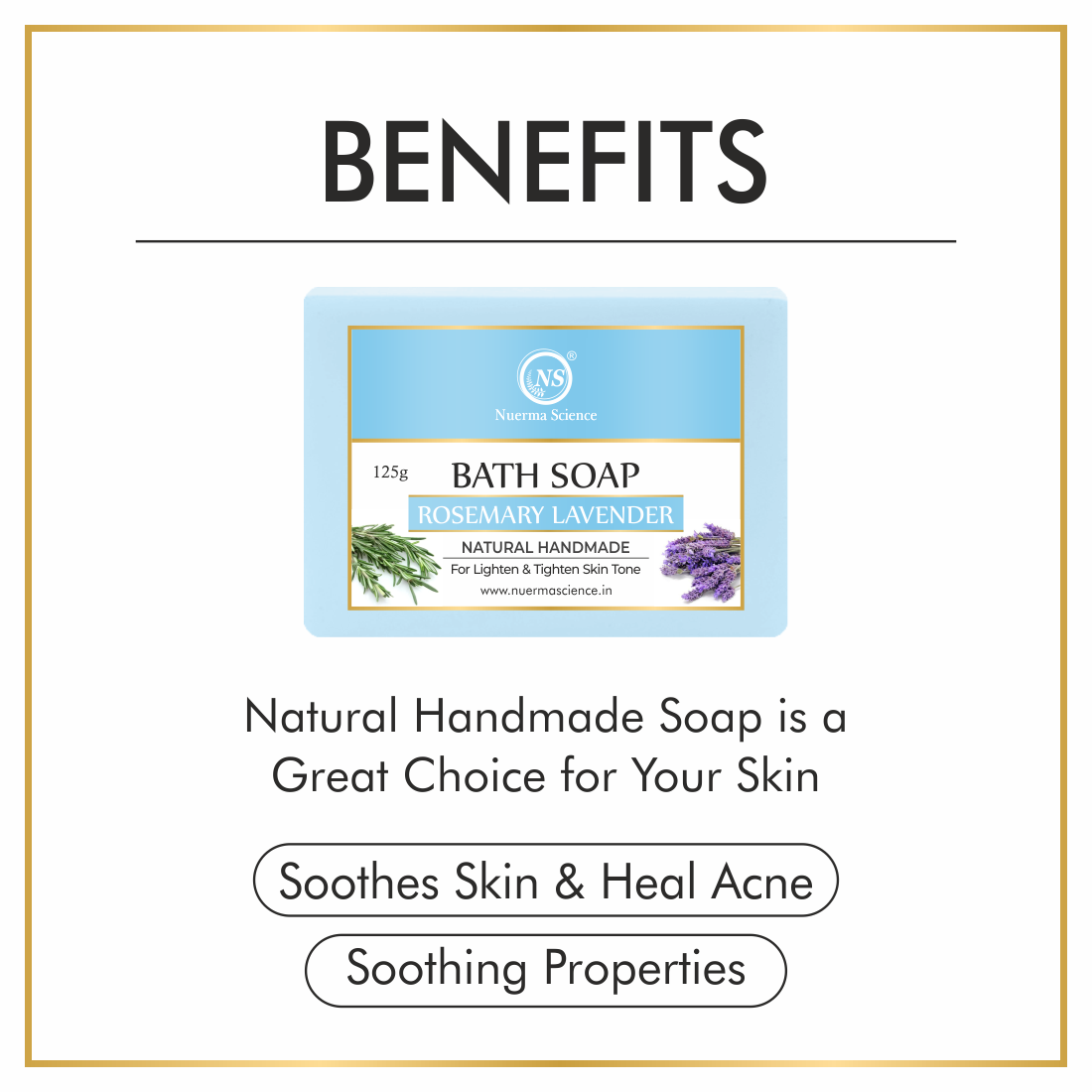 Nuerma Science Rosemary Lavender Bath Soap - Herbal Extracts Infused, Tones And Tightens Skin For All Skin Types