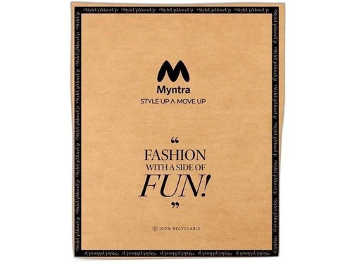 Myntra Paper Covers 23X19+2 - Eco-Friendly Paper, 23x19+2 cm, Brown Color | Flat Style, Matte Finish, Open Top for Easy Access, Printed Design