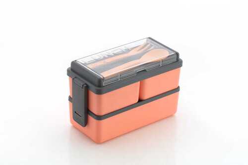 Double Dacker Lunchbox - Plastic, 1000ml | 3-in-1 Compartment Design, Inner Stainless Steel & Plastic, Airtight Lid, Includes Fork & Spoon