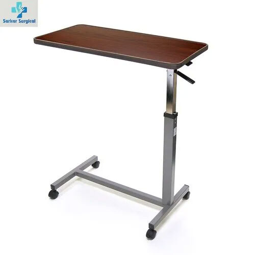 Adjustable Overbed Table - Mild Steel, 32x14 Overall Dimensions, 4 Wheels | Non-folded Design For Hospital Use