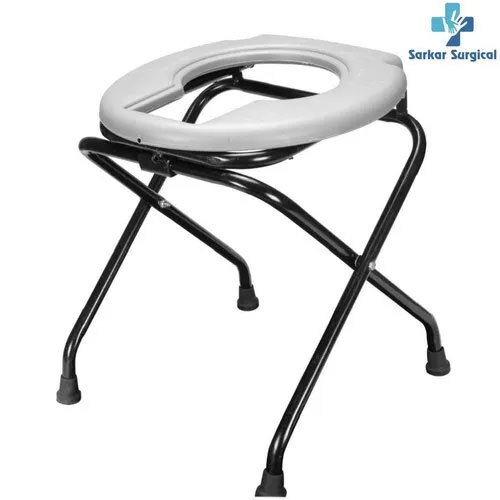 Fiber Commode Stool - Round, White And Black | Foldable, Portable, Mild Steel Frame, Max Load 100kg, Suitable For Commercial Furniture