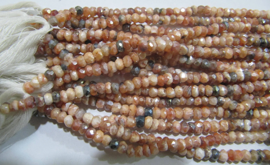 Natural Carnelian Rondelle Faceted Silver Coated 3-4mm Beads Strand 13'' Long