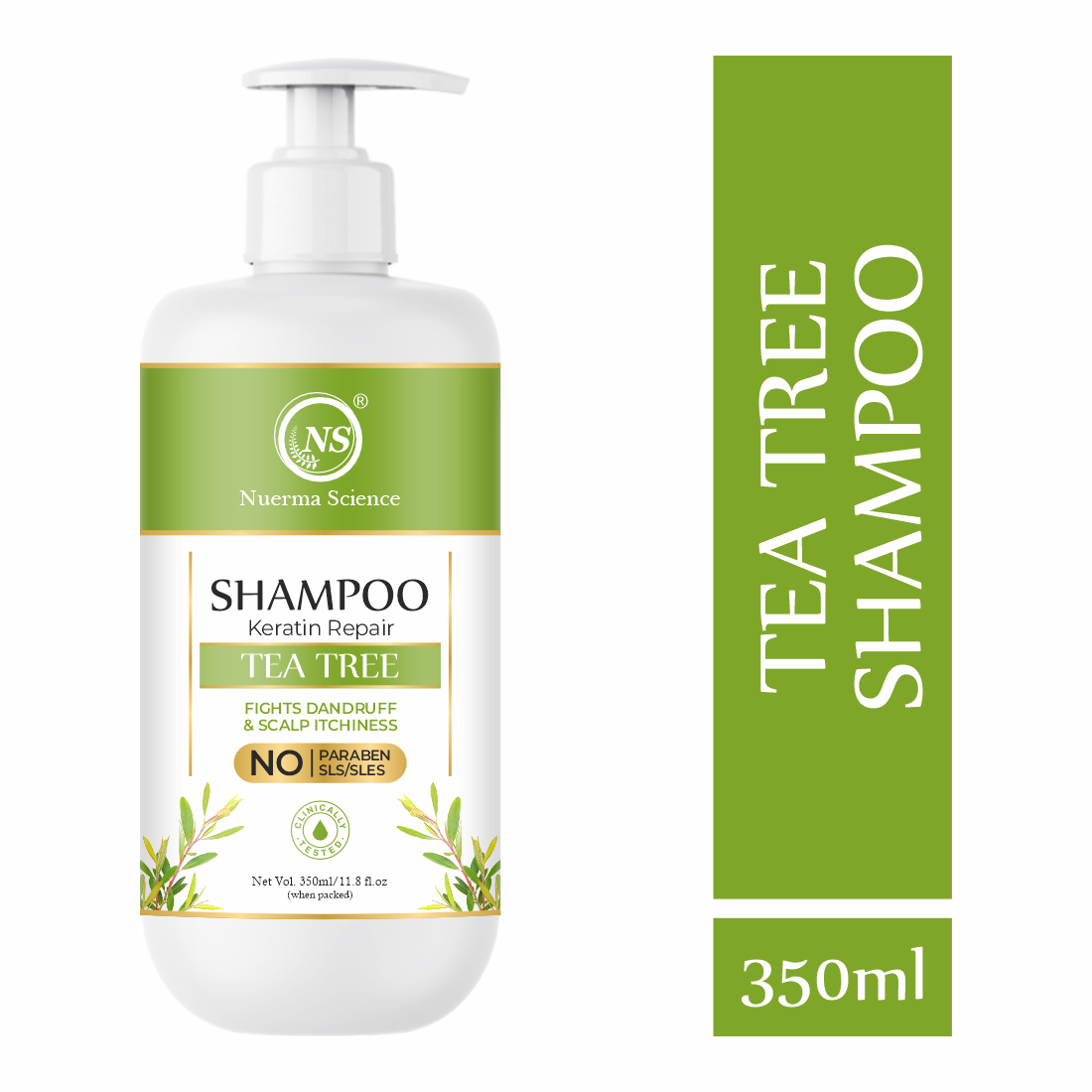 Nuerma Science 100% Natural Teatree Oil Hair Shampoo - 350 Ml, Natural | Keratin Repair, Anti-dandruff, Frizz-free, For All Hair Types