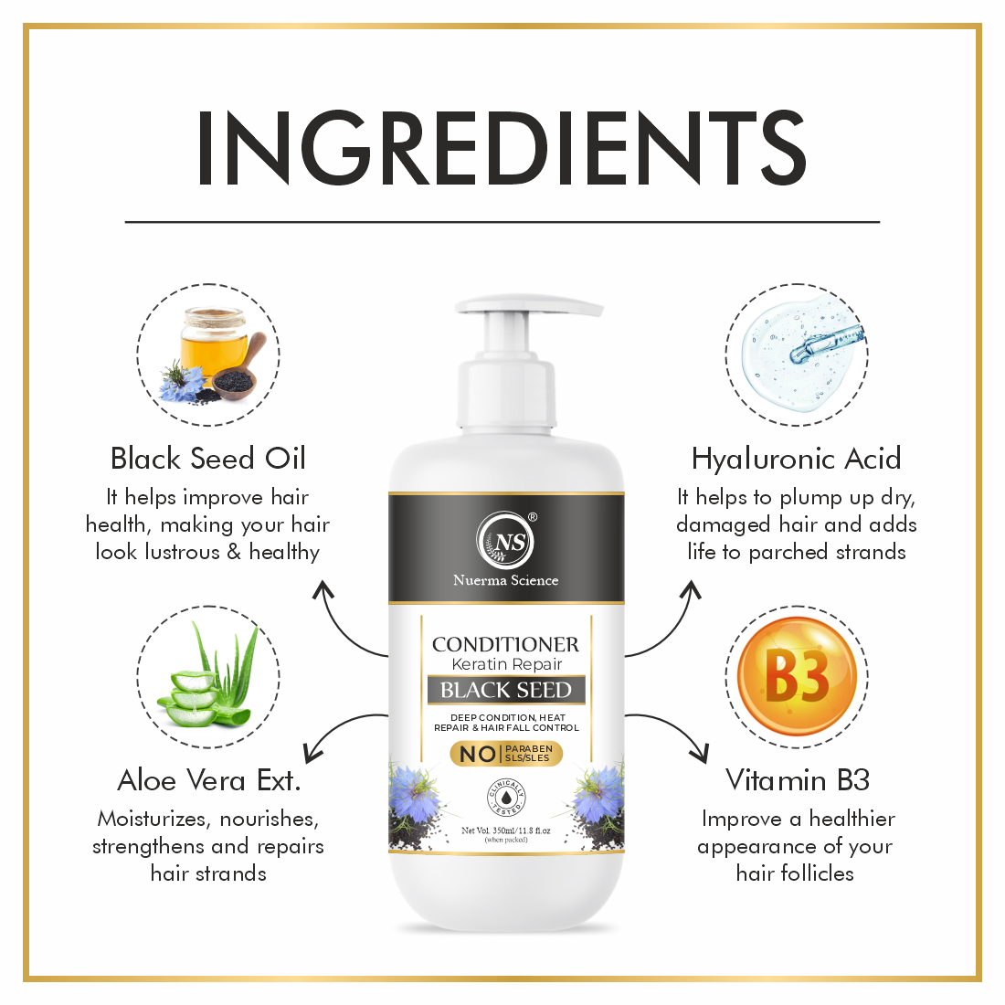 Nuerma Science Black Seed Hair Conditioner (350ml) - 350 Milliliter Natural Color | Nourishes Prevents Breakage Enhances Shine Improves Manageability