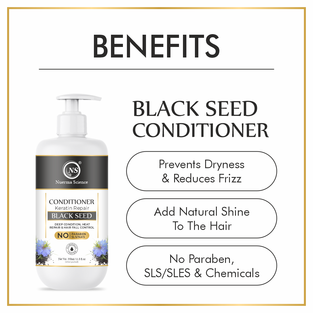 Nuerma Science Black Seed Hair Conditioner (350ml) - 350 Milliliter Natural Color | Nourishes Prevents Breakage Enhances Shine Improves Manageability