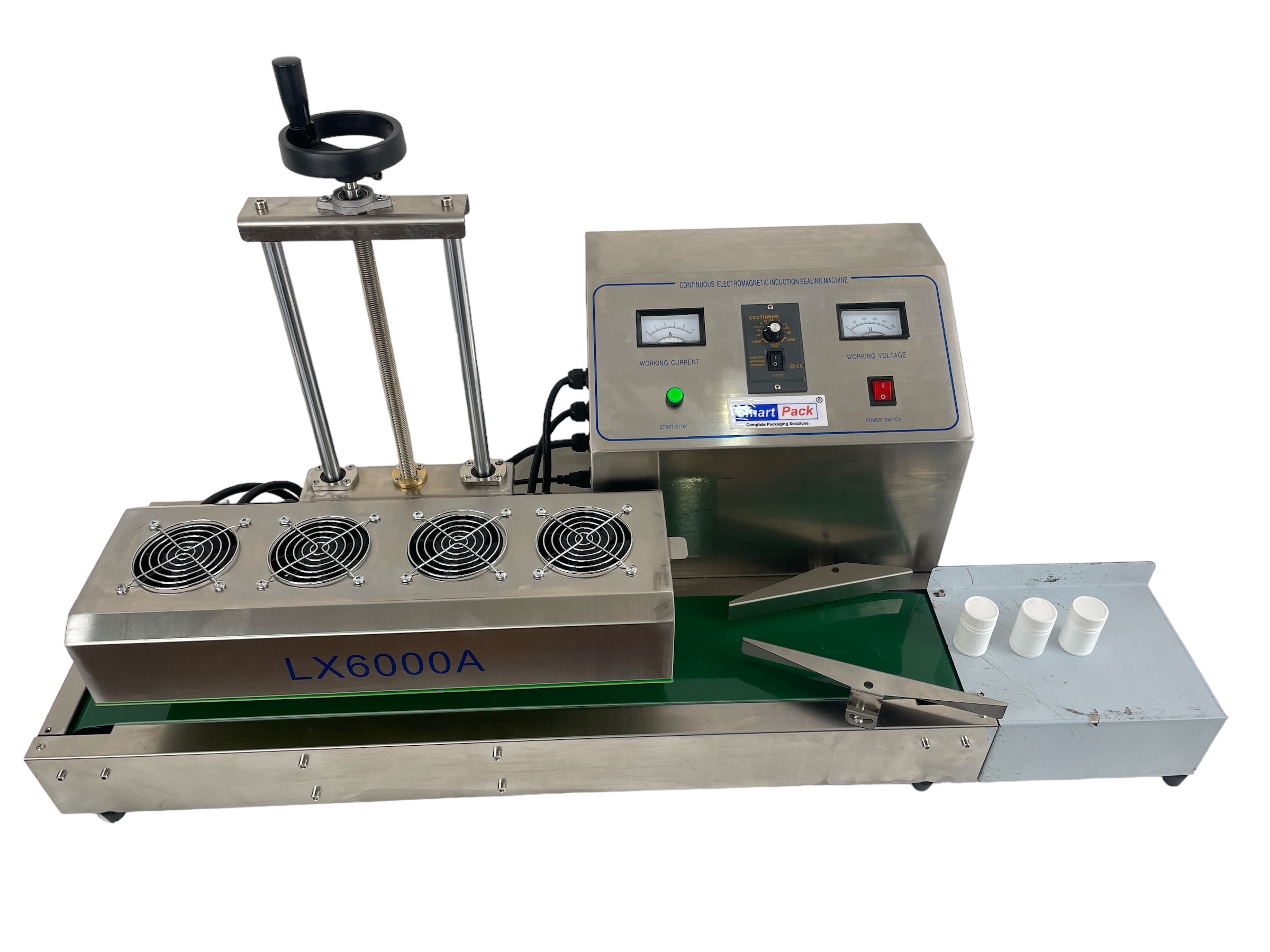 Continuous Induction Sealing Machine - 130x50x130 Mm, Stainless Steel, 1.5 Kw Power | High Efficiency, Motorized Height Adjustment, Efficient Air Cooling System, Simple Operation