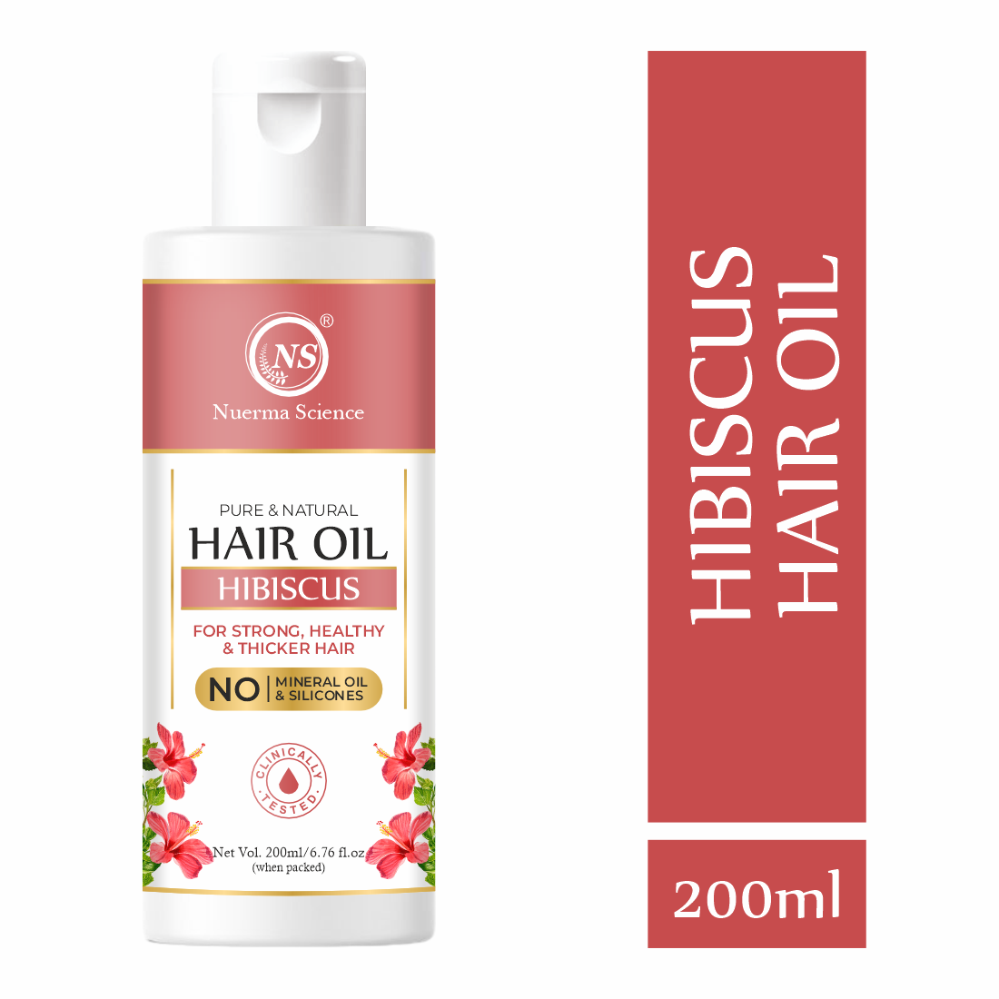 Nuerma Science 100% Pure & Natural Hibiscus Hair Oil (200ml) - 200 Milliliter , Coconut Oil, Hibiscus Oil, Amla Oil, Natural Color, Nourishing Hair Oil & Serum