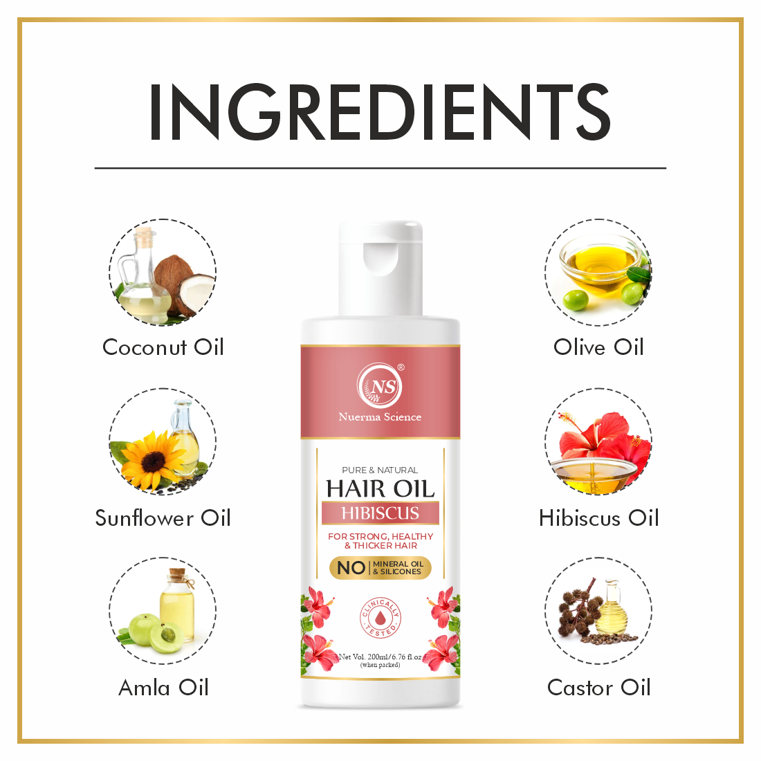 Nuerma Science 100% Pure & Natural Hibiscus Hair Oil (200ml) - 200 Milliliter , Coconut Oil, Hibiscus Oil, Amla Oil, Natural Color, Nourishing Hair Oil & Serum