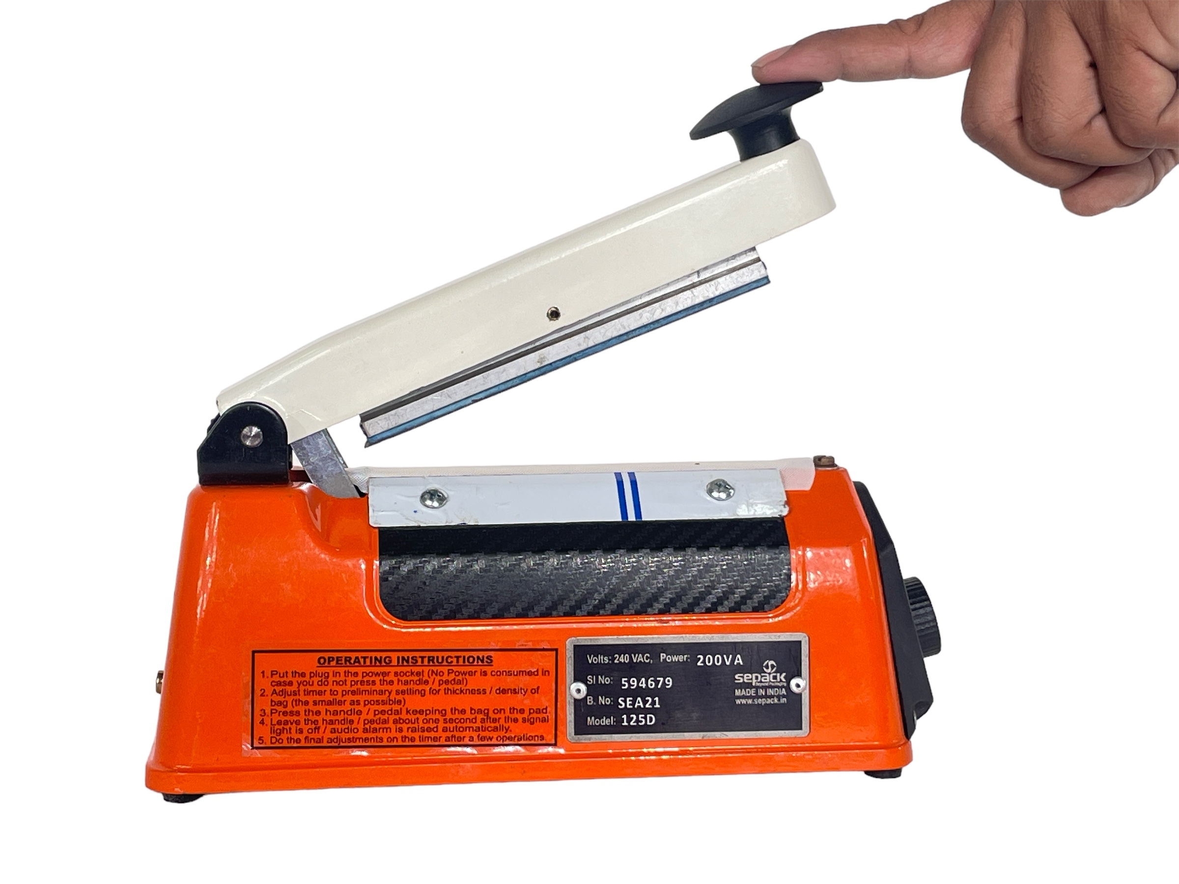 Hand Sealer 200sps - 200mm Sealing Length, 1.6mm Sealing Width | Electric, Manual Operation, Adjustable Heat Control, Led & Buzzer Indicators, Round Element For Cutting & Sealing