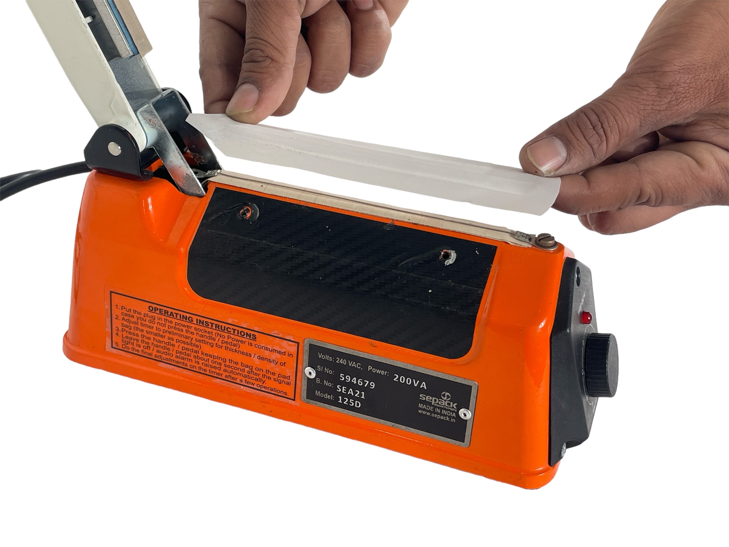 Hand Sealer 200sps - 200mm Sealing Length, 1.6mm Sealing Width | Electric, Manual Operation, Adjustable Heat Control, Led & Buzzer Indicators, Round Element For Cutting & Sealing