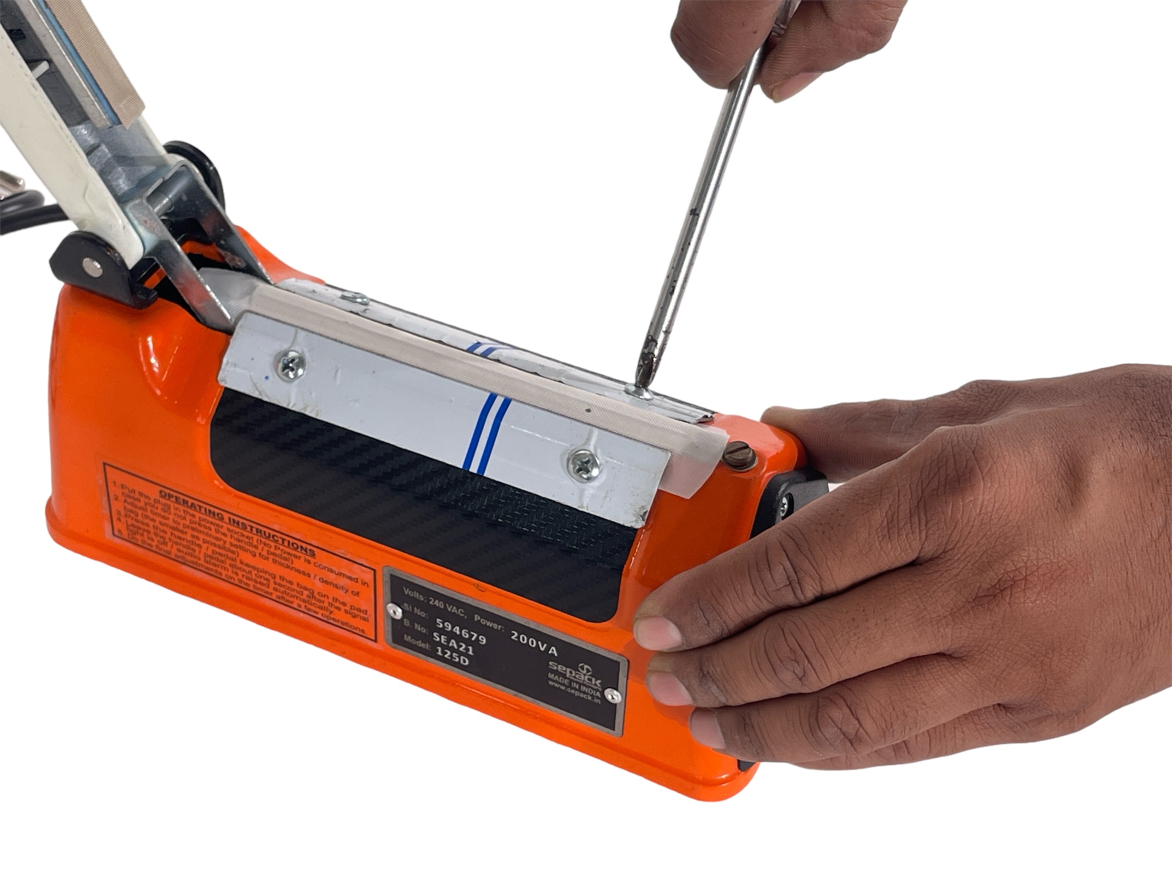 Hand Sealer 200sps - 200mm Sealing Length, 1.6mm Sealing Width | Electric, Manual Operation, Adjustable Heat Control, Led & Buzzer Indicators, Round Element For Cutting & Sealing
