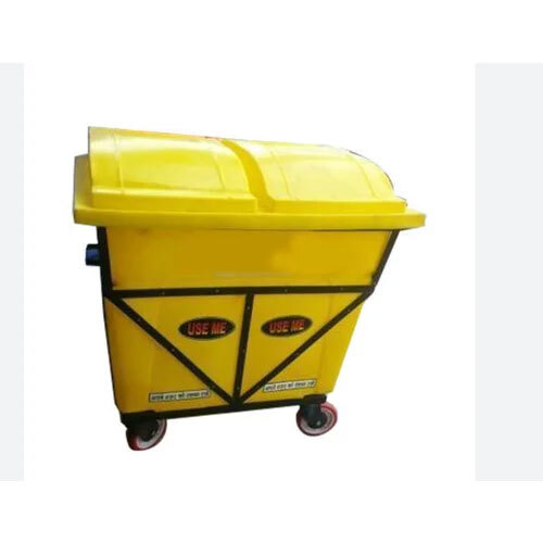 Plastic Garbage Box Trolley - Strong Yellow Plastic, All Size For Industrial Usage, 1 Year Warranty