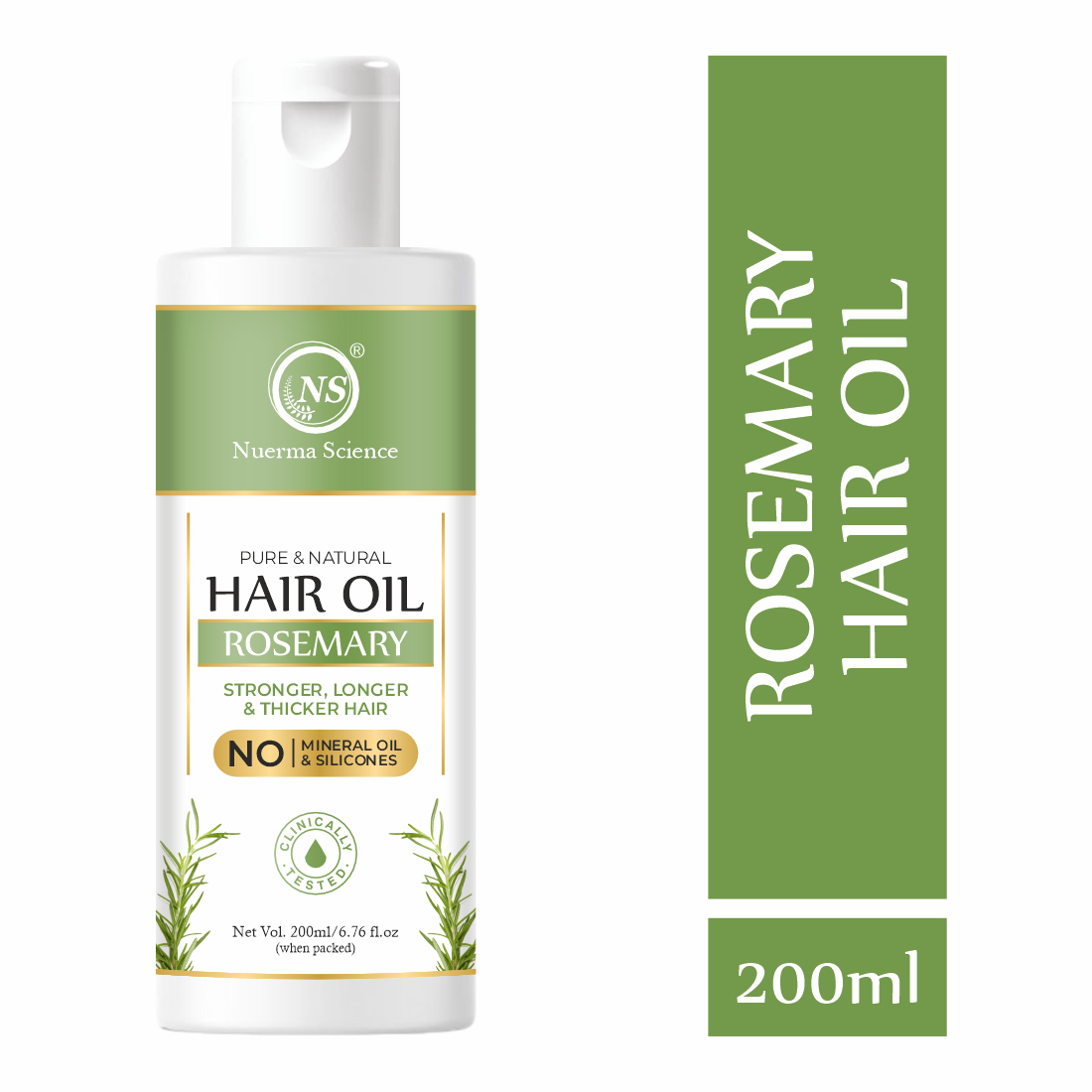 Nuerma Science 100% Pure & Natural Rosemary Oil Hair Oil (200ml) - Hair Oil & Serum, Natural Color, 200ml | Strengthens, Thicker, Shiner, Softer, Longer & Frizz Free Hair With Amla, Coconut, Castor, Olive, Vitamin E
