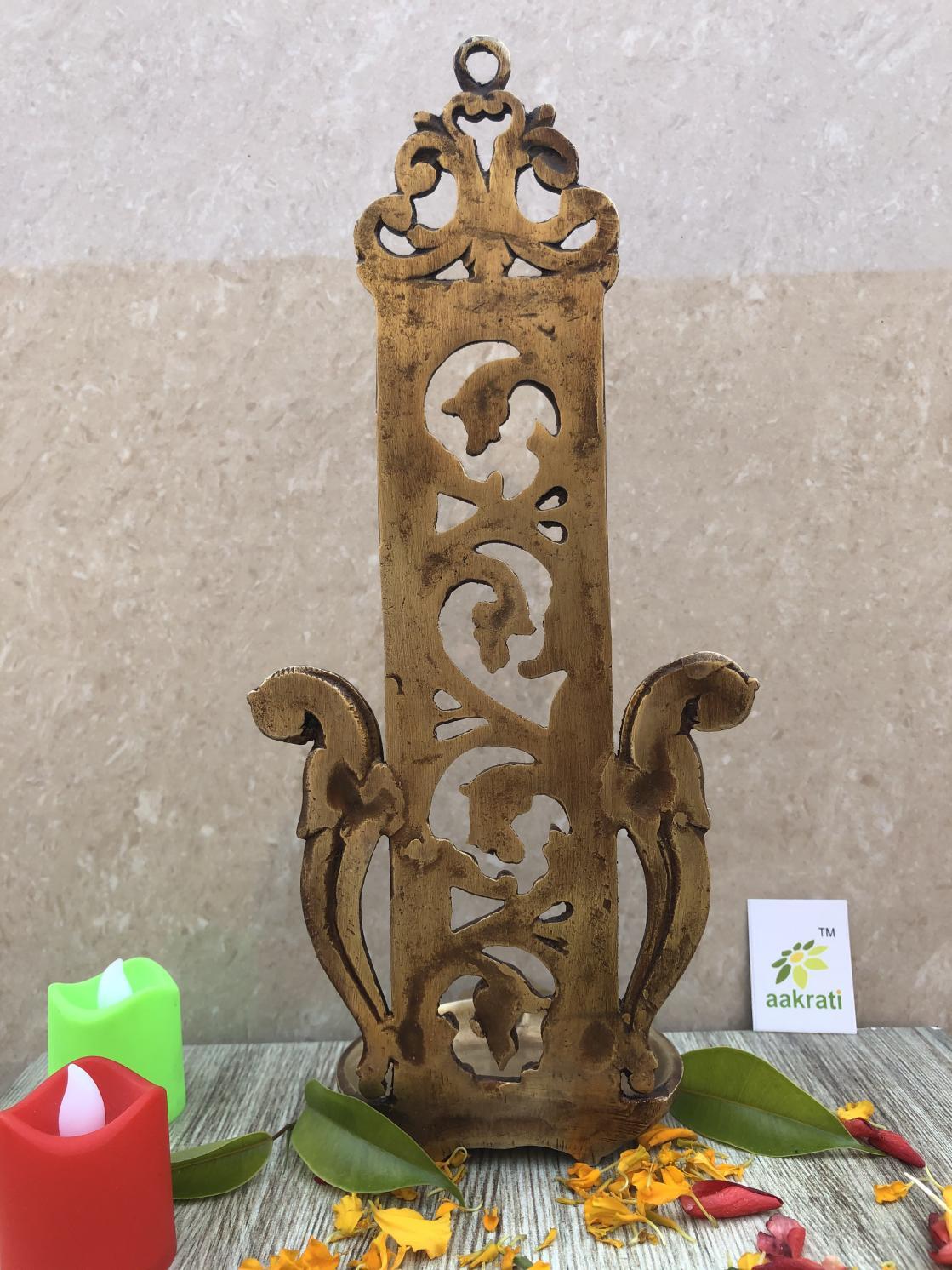 Aakrati Wall Decor Candle Stand/oil Lamp By Aakrati Brass Hanging Diya (Height: 10.9 Inch)