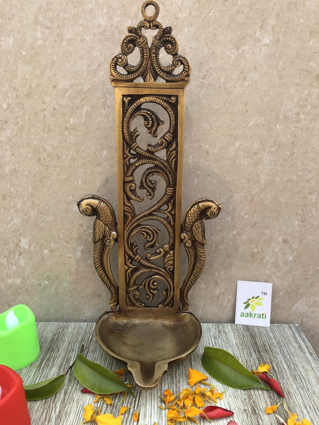 Aakrati Wall Decor Candle Stand/oil Lamp By Aakrati Brass Hanging Diya (Height: 10.9 Inch)