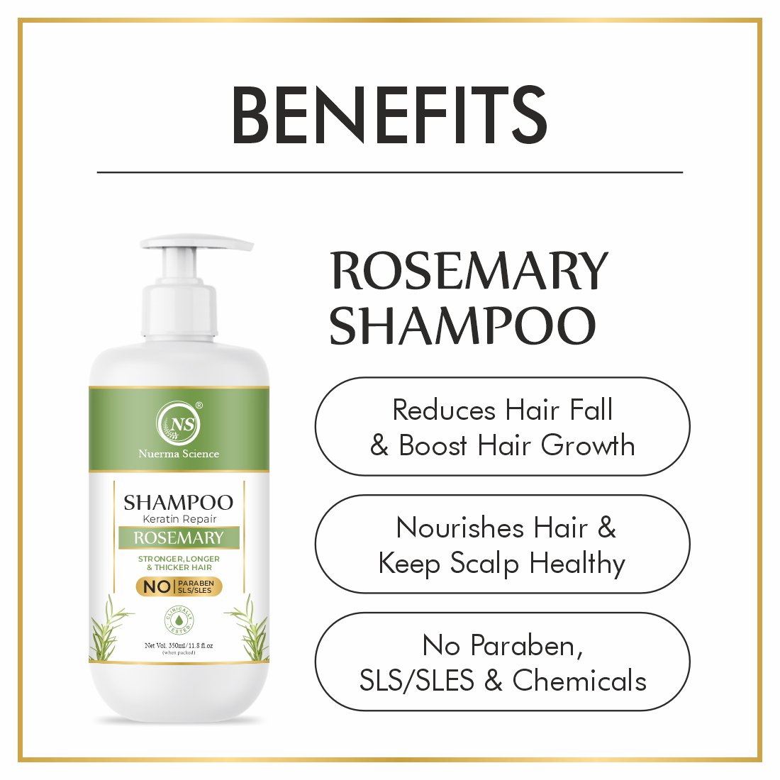 Nuerma Science 100% Natural Rosemary Shampoo 350ml Conditioner Combo Pack For Hair Growth - 700ml, Natural Color | Anti-dandruff, Boosts Hair Growth, Reduces Hair Fall, Straightens Hair