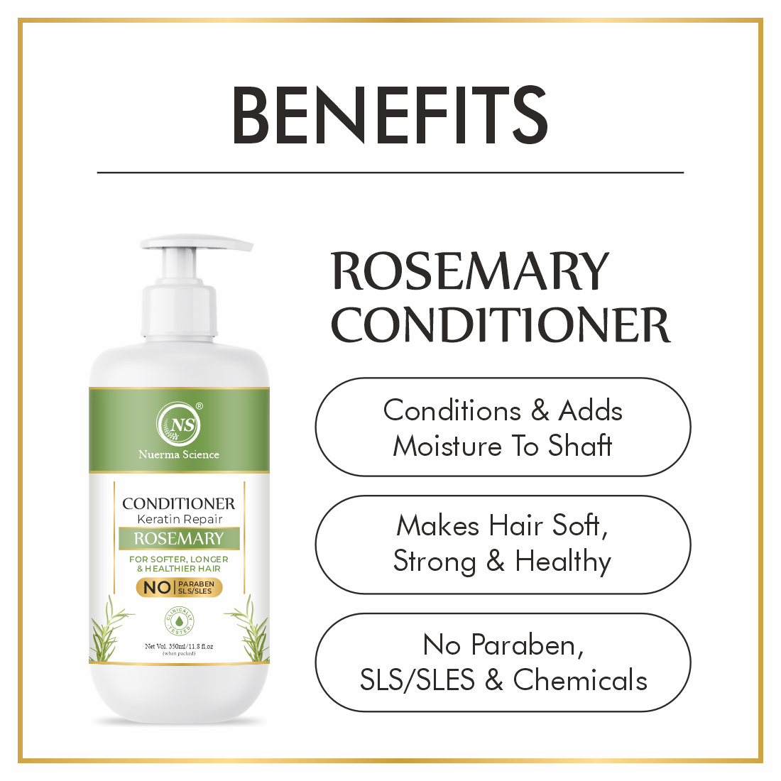 Nuerma Science 100% Natural Rosemary Shampoo 350ml Conditioner Combo Pack For Hair Growth - 700ml, Natural Color | Anti-dandruff, Boosts Hair Growth, Reduces Hair Fall, Straightens Hair