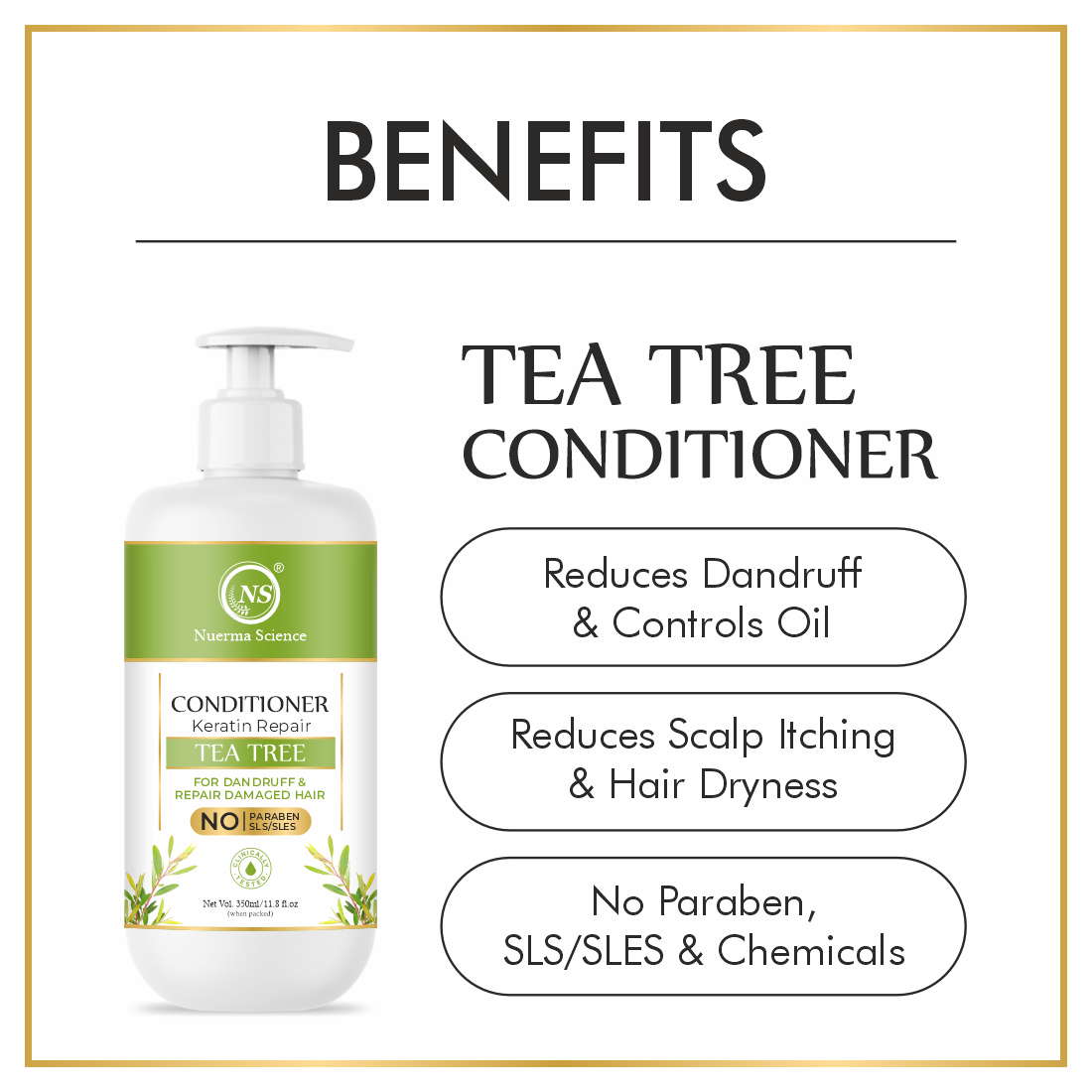 Nuerma Science 100% Natural Tea Tree Shampoo Conditioner Combo Pack For Hair Growth, 700 Ml, Anti Dandruff, Deep Nourishment, Frizz-free Shine