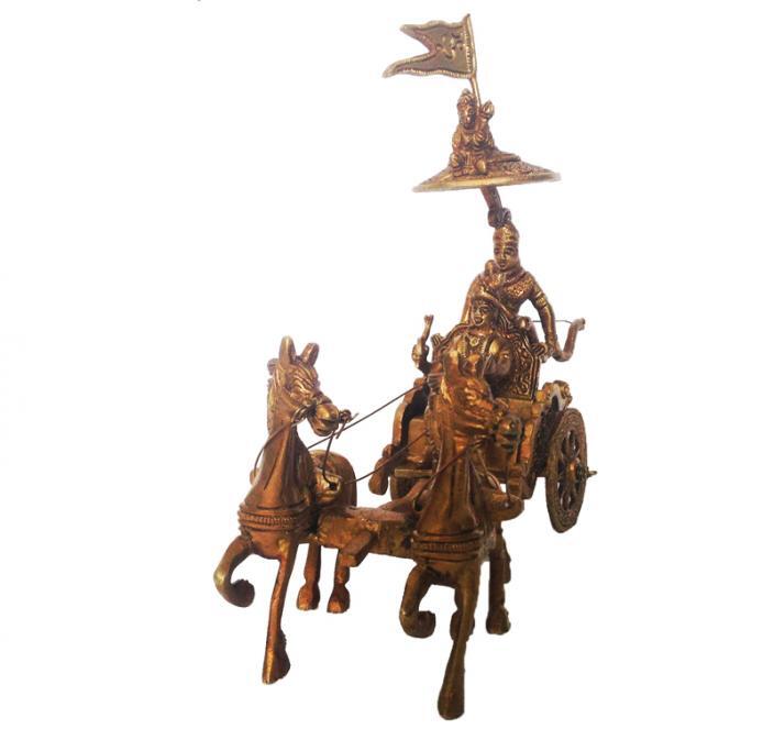 Chariot - Horse Cart - Arjun Rath At The Time Of Geeta Shar In Mahabharat War Light Brown Antique Finish - Size: 7.00 X 23.00 X 20.00 Cms.
