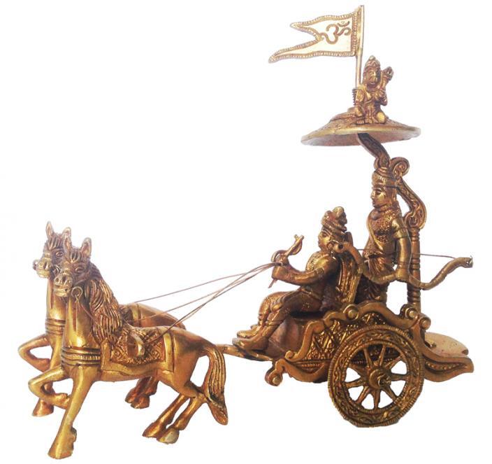 Chariot - Horse Cart - Arjun Rath At The Time Of Geeta Shar In Mahabharat War Light Brown Antique Finish - Size: 7.00 X 23.00 X 20.00 Cms.
