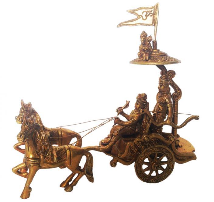 Chariot - Horse Cart - Arjun Rath At The Time Of Geeta Shar In Mahabharat War Light Brown Antique Finish - Size: 7.00 X 23.00 X 20.00 Cms.