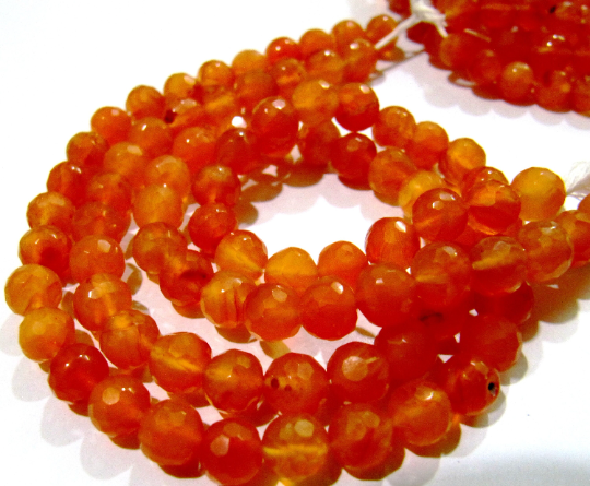Natural Carnelian Round Faceted 6-7mm Beads Sold Per Strand 10 Inch Long