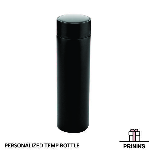 Personalized Temp Bottle - Led Temperature Display, Round Shape, Black Color | Customizable Logo For Personalization