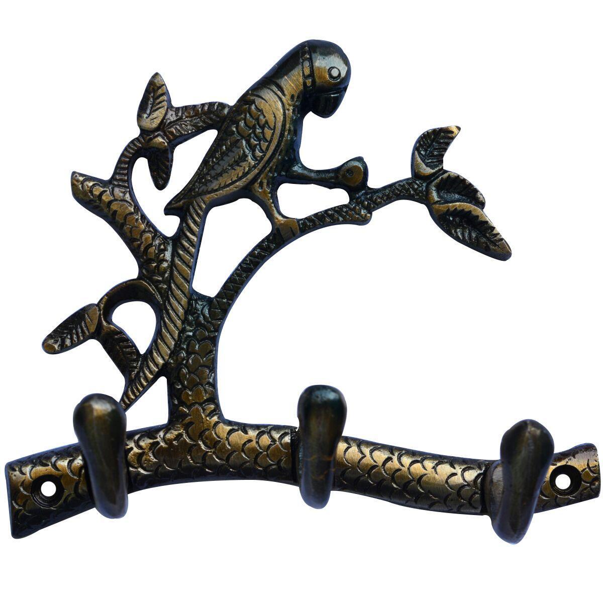 Aakrati Bird On Tree 3 Hook For Decortion And Gift Aluminium Key Holder (3 Hooks, Black, Brown) - Color: Brown