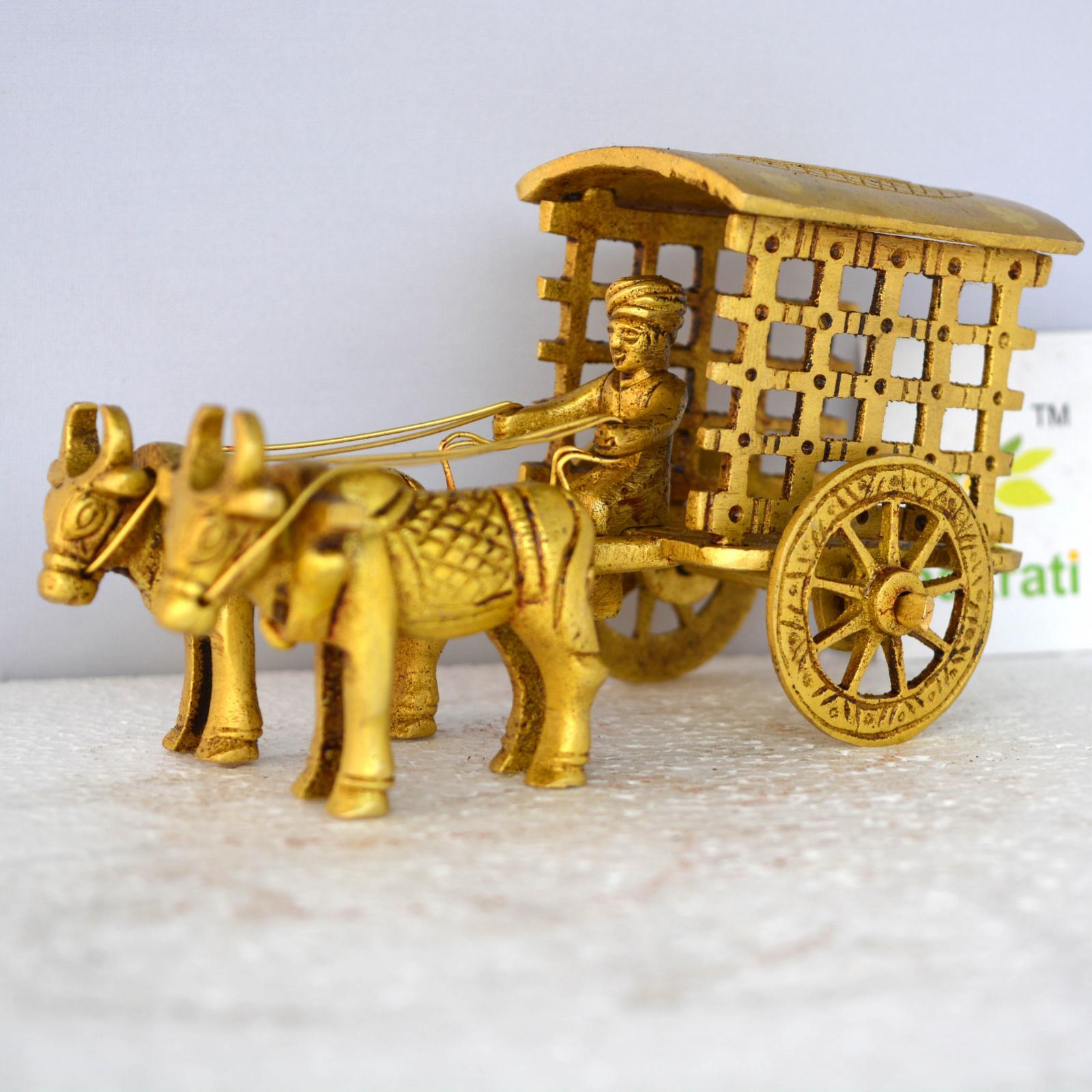 Aakrati Decorative Bull Cart Unique For Decoration Brown Look - Indian Handmade Metal Craft Gift - Home & Office Decoration