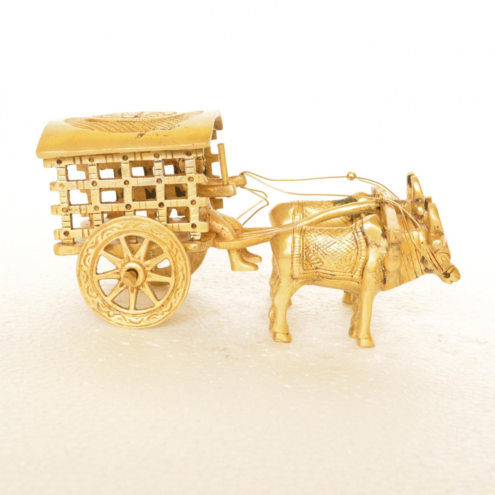 Aakrati Decorative Bull Cart Unique For Decoration Brown Look - Indian Handmade Metal Craft Gift - Home & Office Decoration