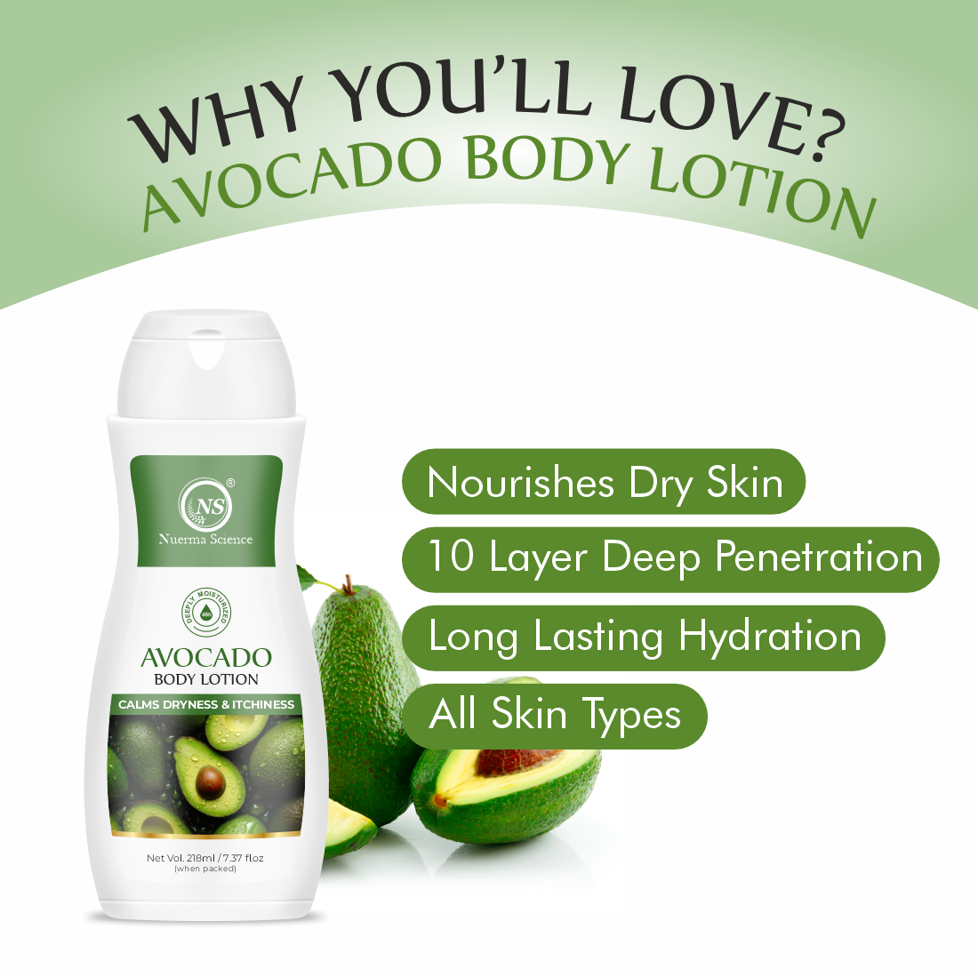 Nuerma Science Avocado Moisturizing Body Lotion For Dry & Sensitive Skin 218ml