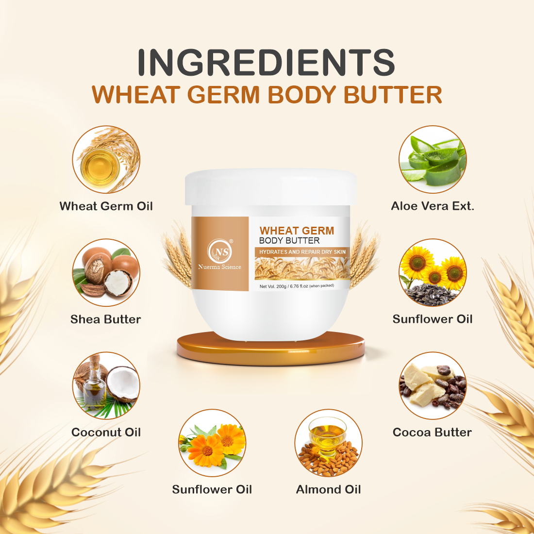 Nuerma Science Wheatgerm Cold Body Butter Cream For Ultra Skin (200 G) - Age Group: Adult