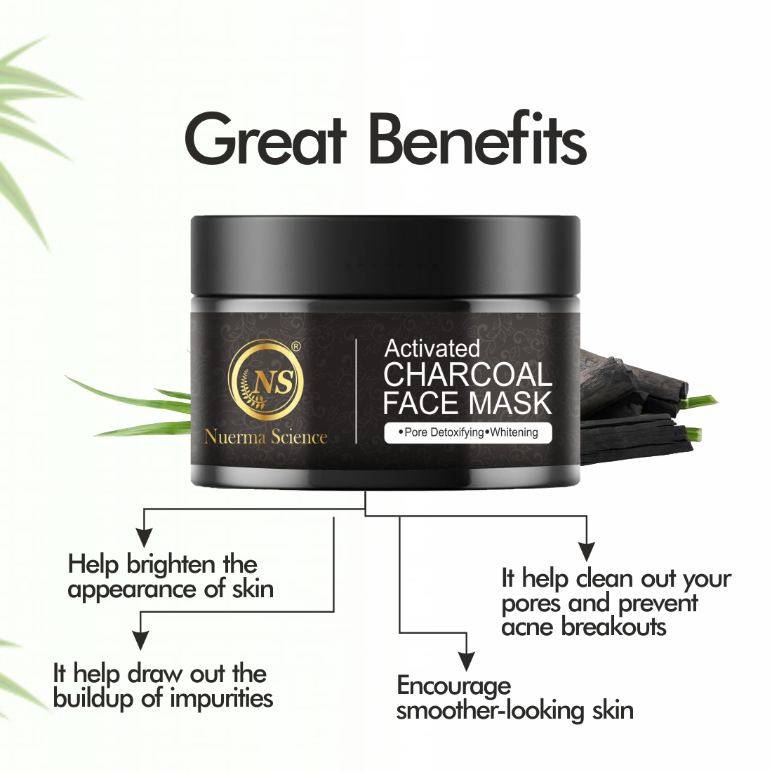 Nuerma Science Pure Clay Charcoal Face Mask For Dull Skin To Detox & Brighten Skin (100gm)