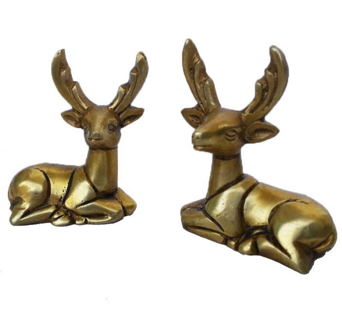 Brass Deer Pair Animal Statue Home Decor Office Table Desk Use Gift-item - Color: Yellow