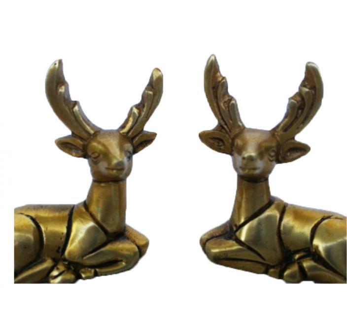 Brass Deer Pair Animal Statue Home Decor Office Table Desk Use Gift-item - Color: Yellow