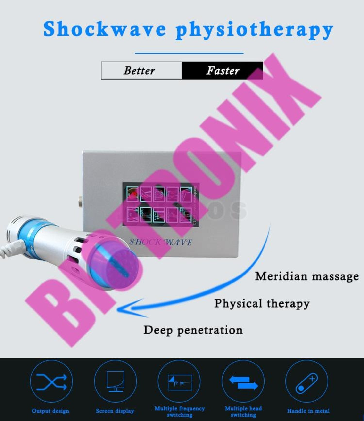 Digital Shockwave Therapy Device - Plastic, Portable, 3kg , Touch Screen With 1-16 Hertz Frequency For Back, Joint, Muscle Treatments