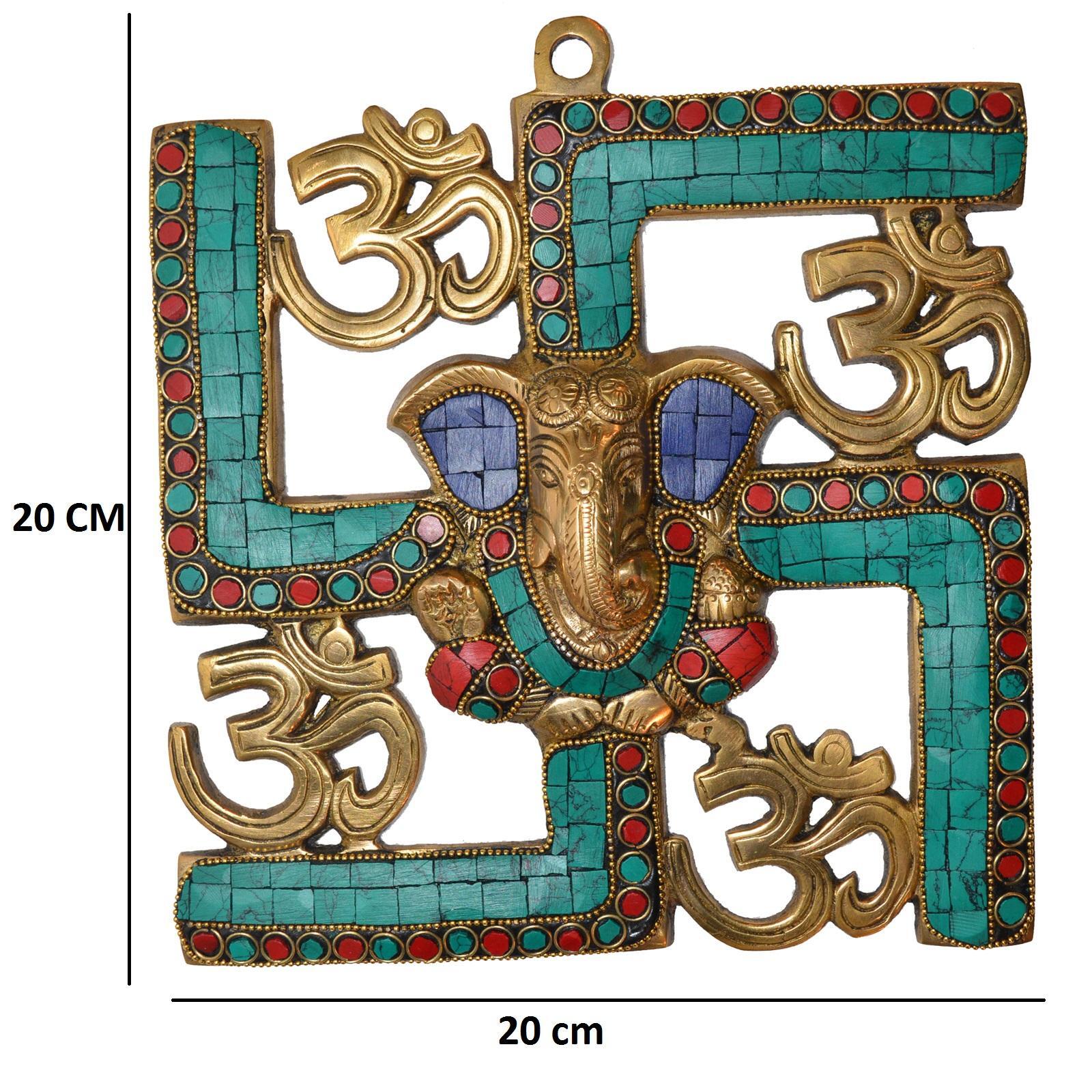 Aakrati Ganesha And Swastik Brass Wall Hanging Decorative Showpiece - 20 Cm (Brass, Multicolor) - Color: Multi-color